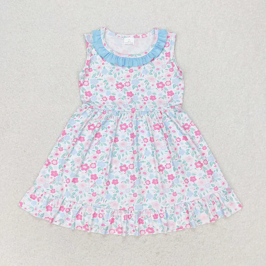 Baby Girls Blue Ruffle Sibling Sister Dresses Floral Shorts Clothes Sets