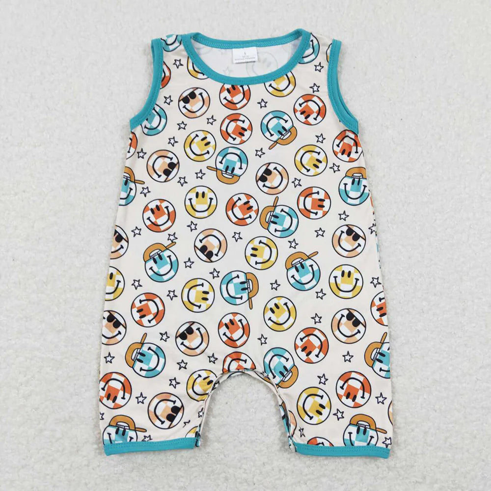 Baby Boys Smile Hats Green Sleeveless Rompers