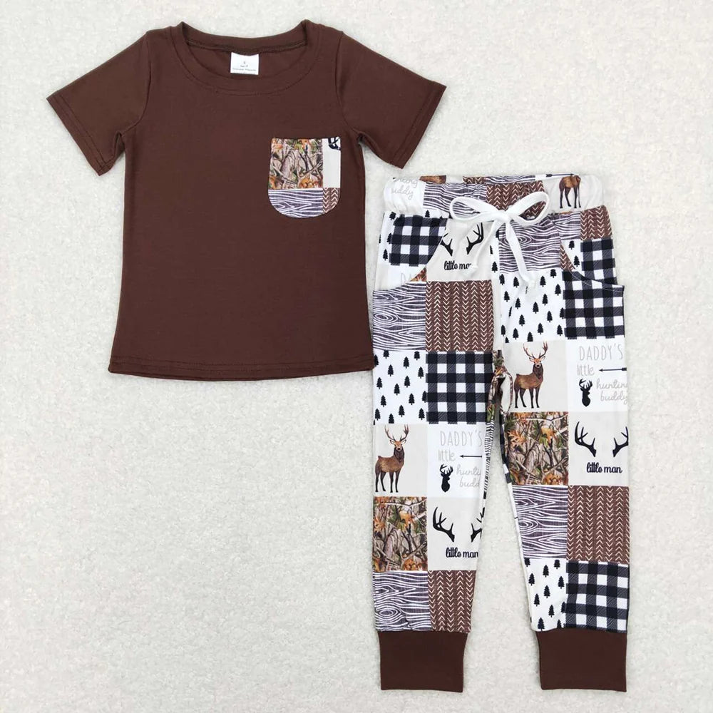 Baby Boys Brown Short Sleeve Top Daddy's Little Buddy Pocket Pants Outfit