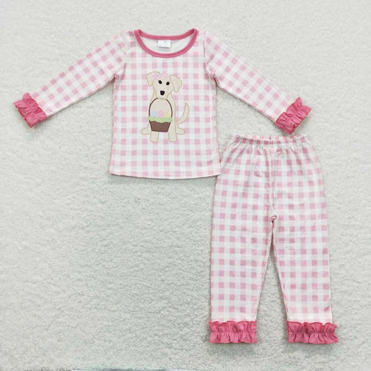 Sibling Baby Girls Boys Easter Puppy Egg Plaid Long Sleeve Pajama Set