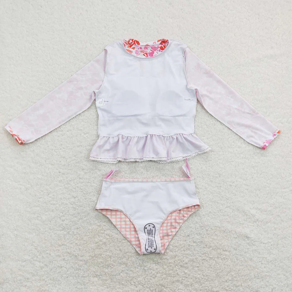 Baby Girls Orarnge Flowers Long Sleeve Top Bummies 2pcs Swimsuits