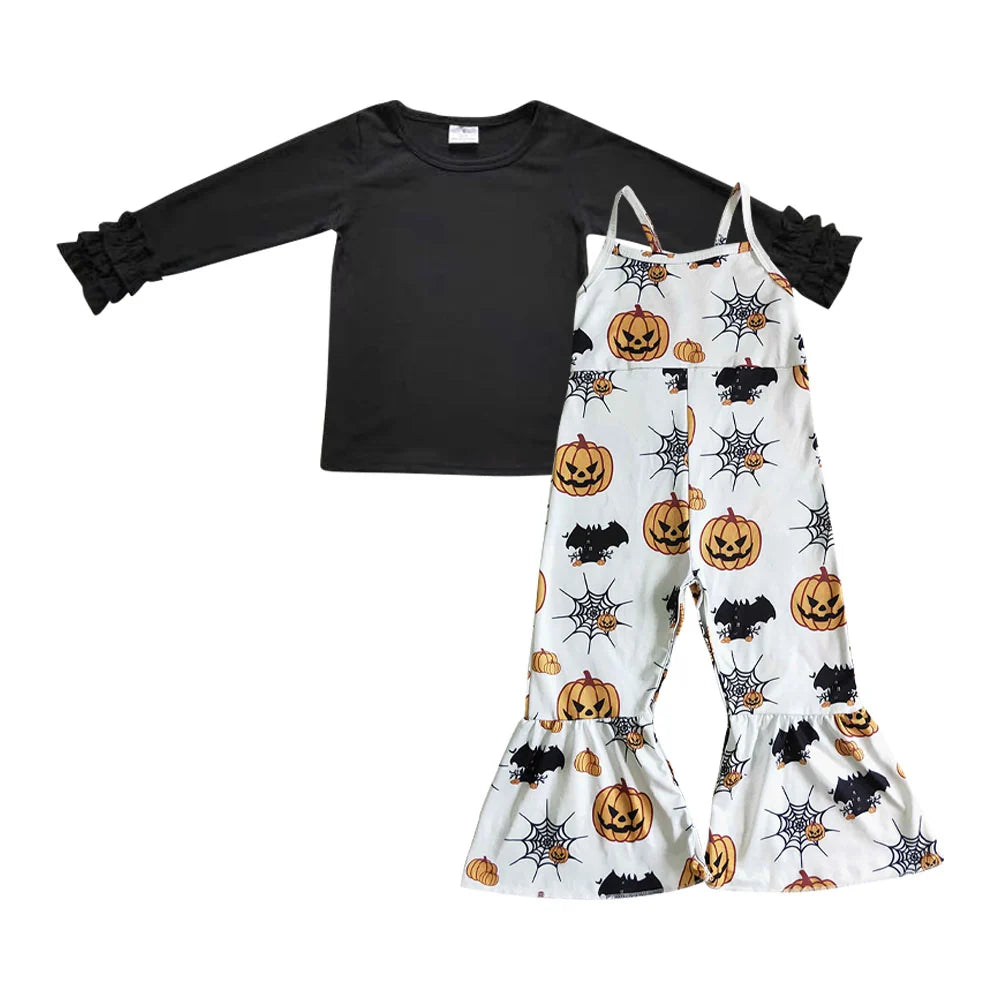 Baby Girls Black Icing Sleeve Tgop with Halloween Overall Outfit