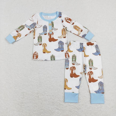 Sibling Baby Girls Boys Western Boots Pajama Set Romper