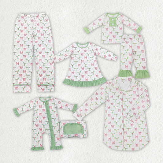Holly Bows Print Family Christmas Pajamas Styles
