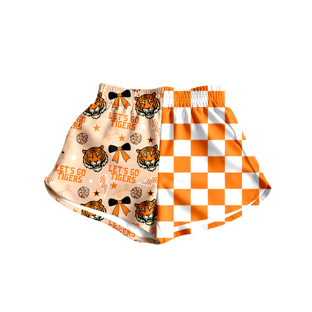 (Custom Design Preorder MOQ 5) Teams Tigers Bows Plaid Print Girls & Woman Sports Bottom Shorts