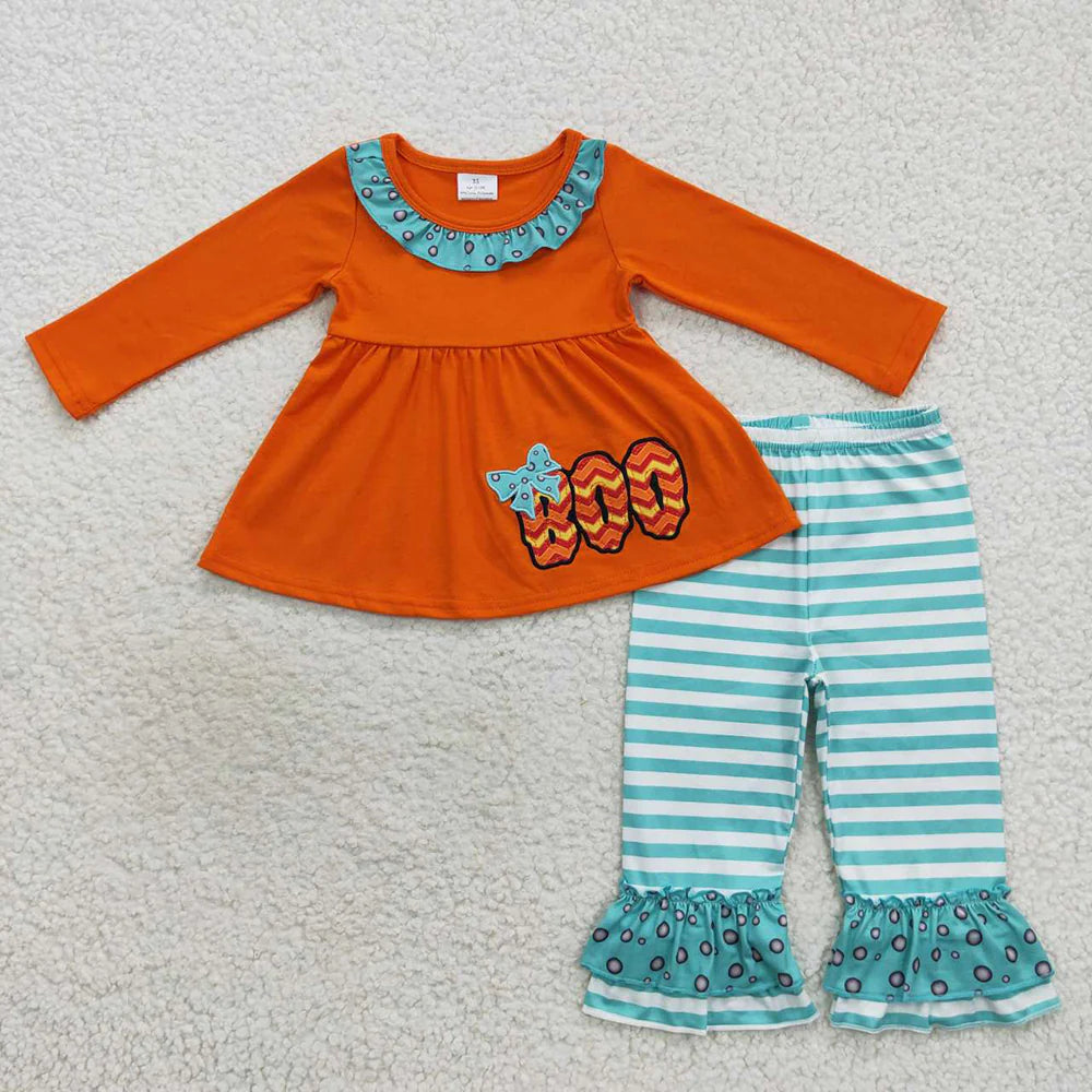 Baby Girls Halloween Boo Tunic Ruffle Pants Clothes Sets