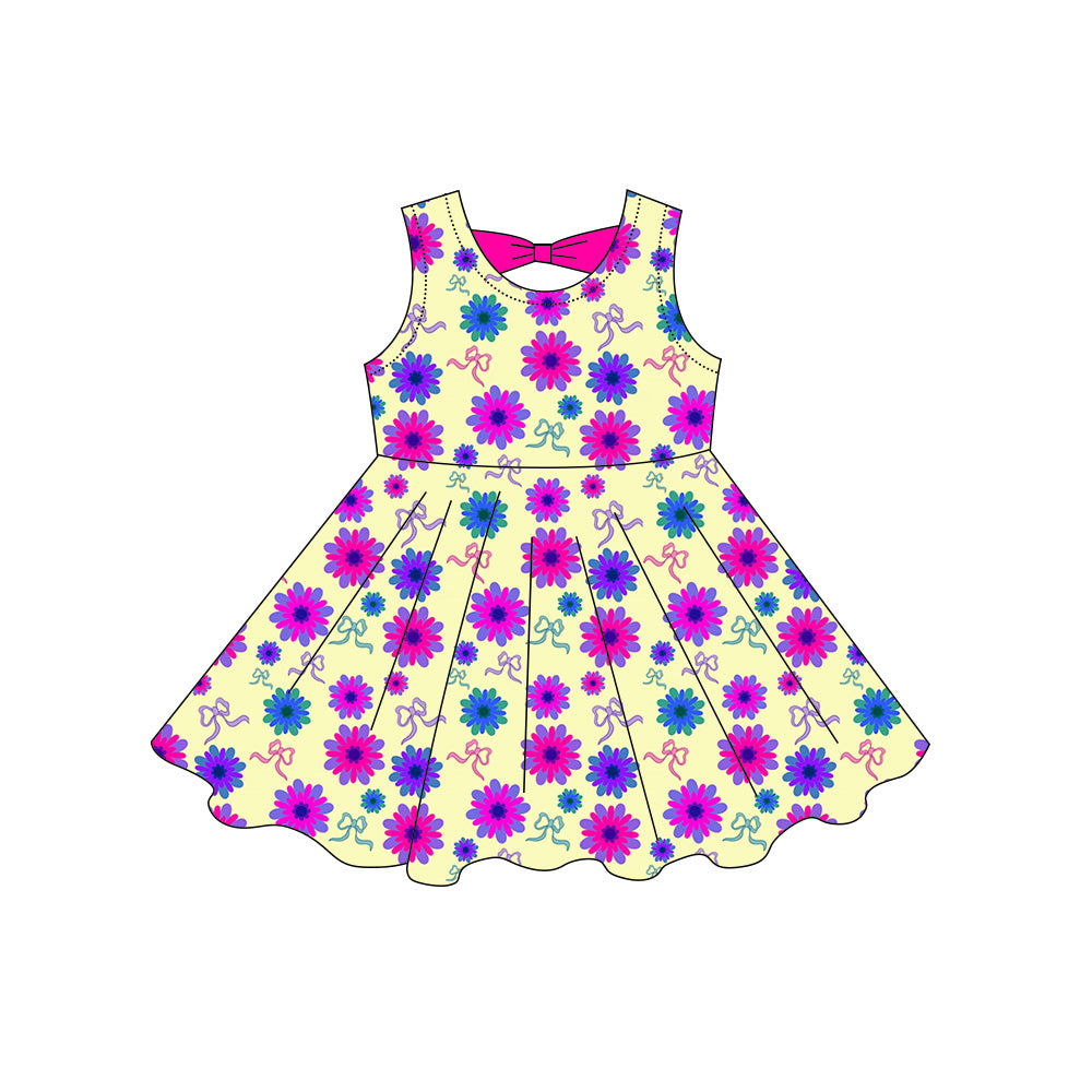 (Custom Design Preorder MOQ 5) Flowers Bows Print Girls Summer Dress