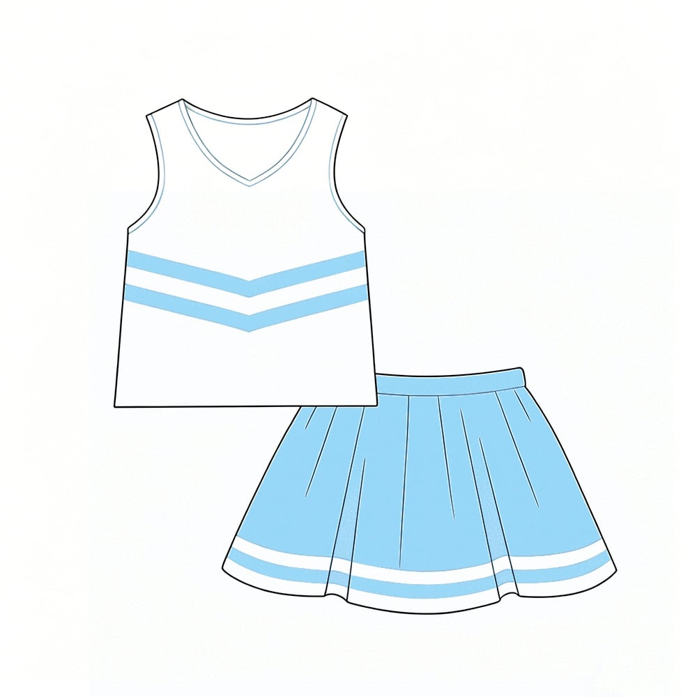 (Custom Design Preorder MOQ 5) Teams Vest Top Columbia Blue Skort Girls Summer Cheer Clothes Set