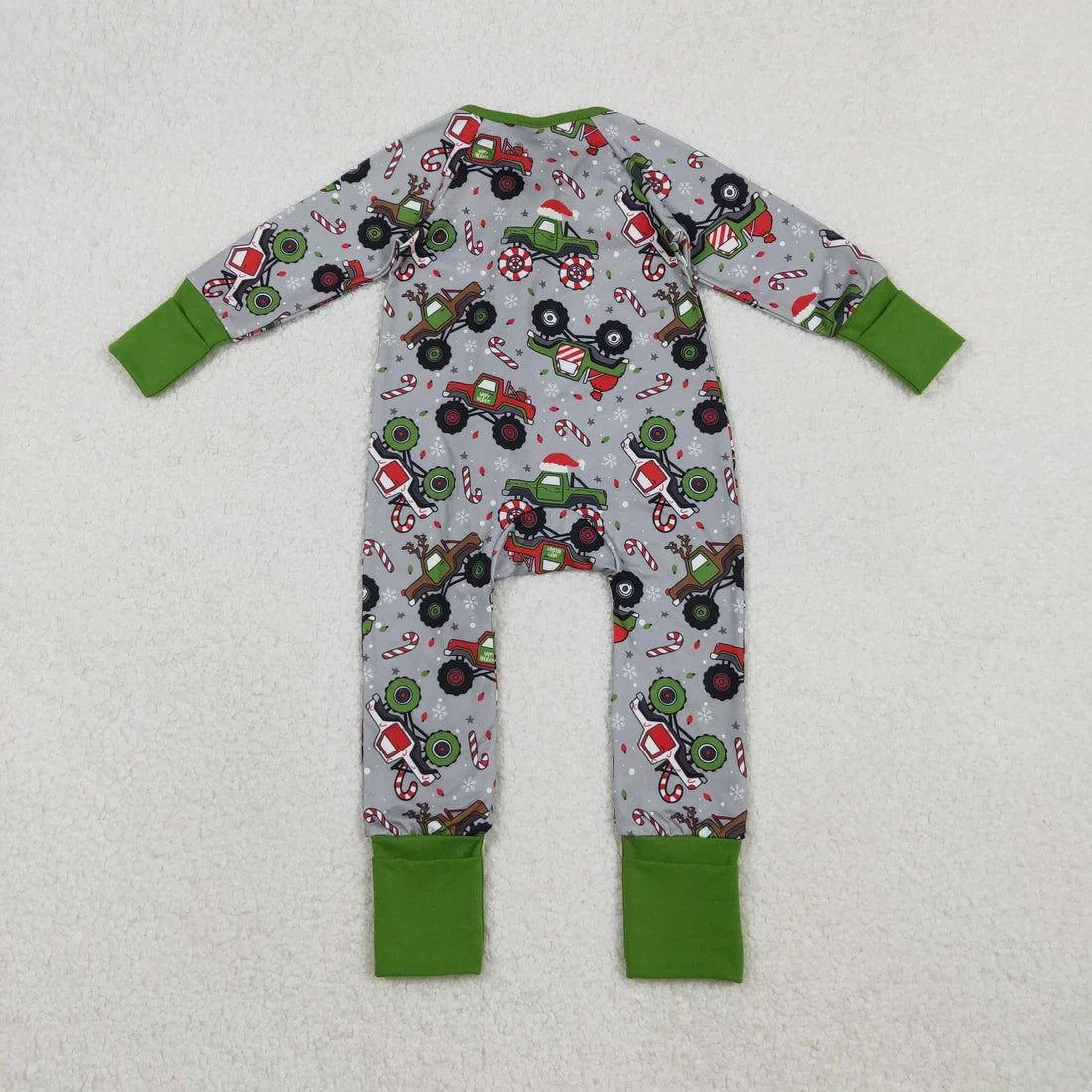 Sibling Baby Boys Trucks Candy Cane Christmas Pants Pajamas Sets Zipper Rompers