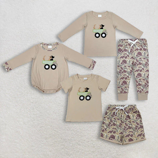 Sibling Baby Boys Embroidery Deer Dog Trucks Top Shorts Pants Hunting Clothes Sets