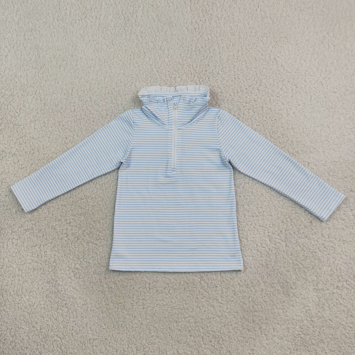 GT1755 Blue Striped Girls Zipper Long Sleeve Pullover Top