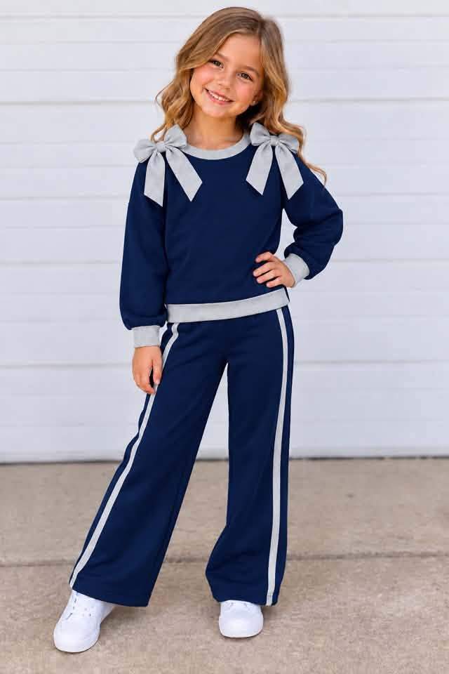 (Custom Design Preorder MOQ 5) Teams Navy Cotton Blank Grey Bows Top P ...