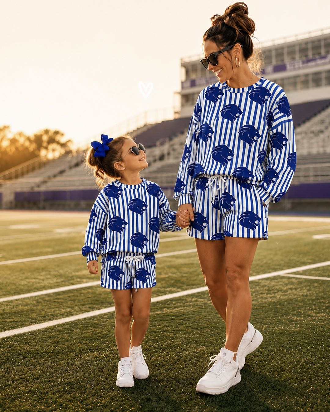 (Custom Design Preorder MOQ 5) Teams Bismarck Lions Stripes Long Sleeve Top Pockets Shorts Mommy and Me Outfits