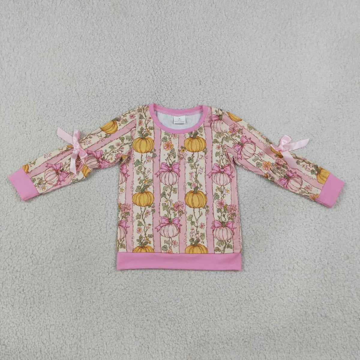 GT1659 Pumpkin Flowers Stripes Girls Fall Bows Tee Shirts Top