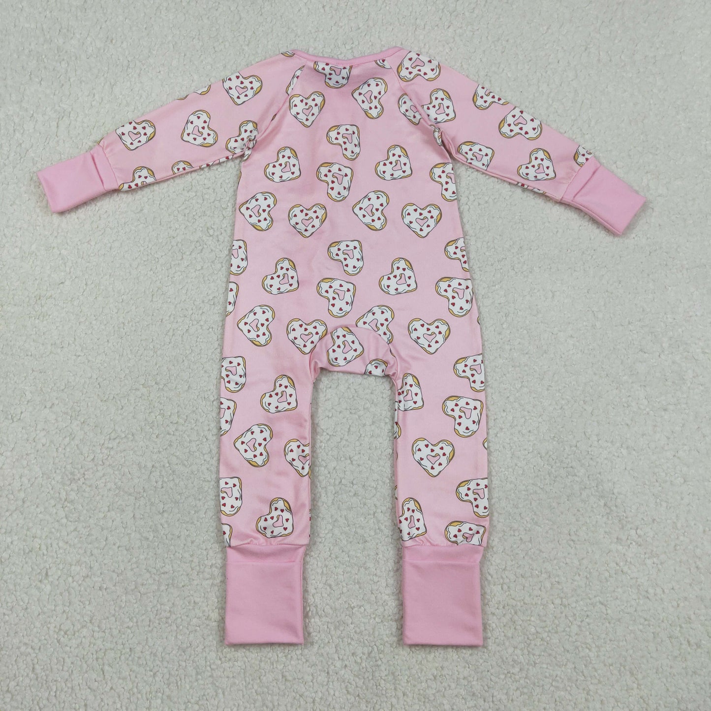 Sibling Baby Girls Hearts Donuts Top Pants Valentines Pajamas Set Zipper Rompers