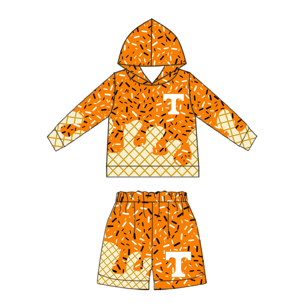 (Custom Design Preorder MOQ 5) Baby Boys Sprinkles Tennessee Hoodie Short Team Clothes Sets