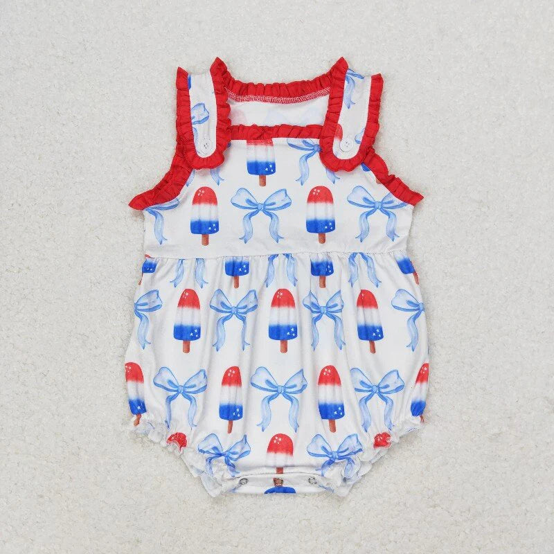 Baby Girls Popstick Bows Sibling Sister July 4th Outfit Rompers