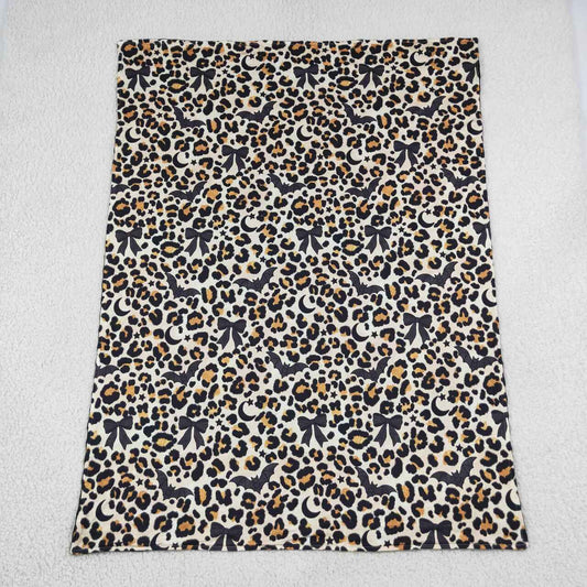 BL0290 Bat Bows Leopard Print Baby Girls Halloween Blanket
