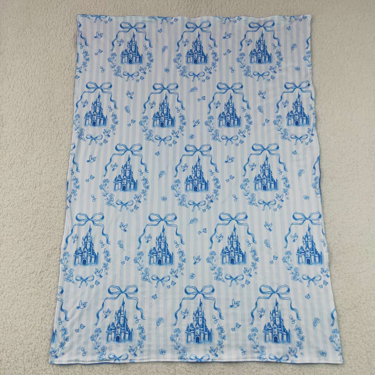 Castle Flowers Stripes Blue Print Baby Girls Blanket