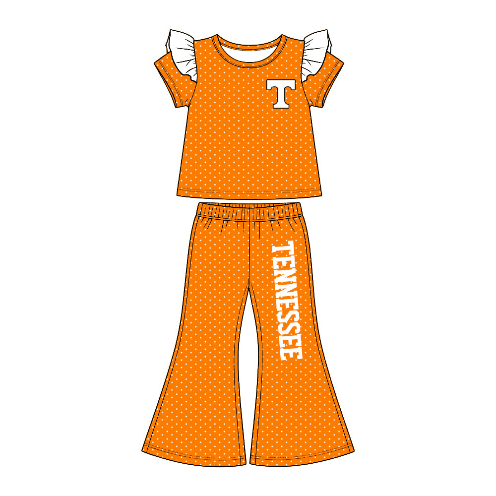 (Custom Design Preorder MOQ 5) Teams Tennessee Dots Top Bell Pants Girls Clothes Set