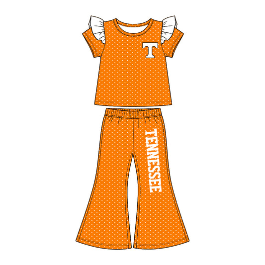 Custom 5 MOQ Preorder Sibling Kids Girls Sport Team Polka Dot Bell Bottom Pants Outfit