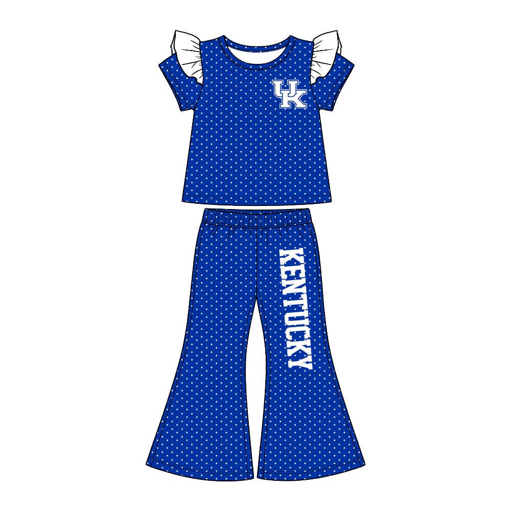 (Custom Design Preorder MOQ 5) Teams KENTUCKY Dots Top Bell Pants Girls Clothes Set