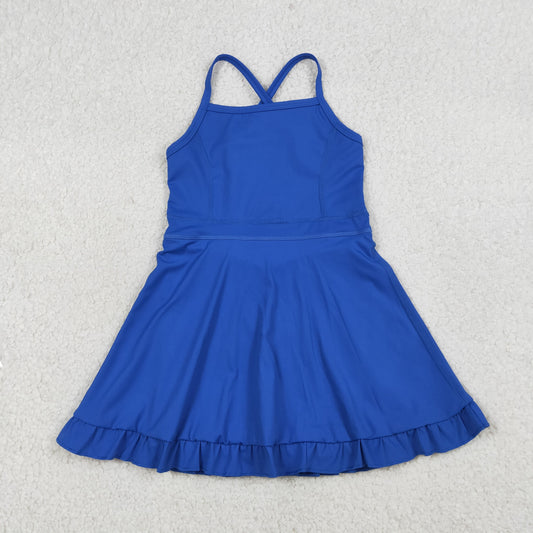 S0551 Baby Girls Strap Royalblue Yoga Active Knee Length Dress