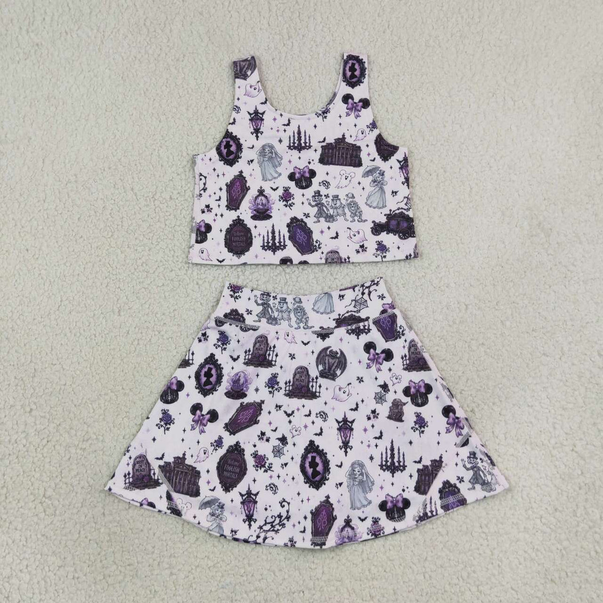 Cartoon Mouse Tank Top Skort Girls Halloween Yoga Clothes Set