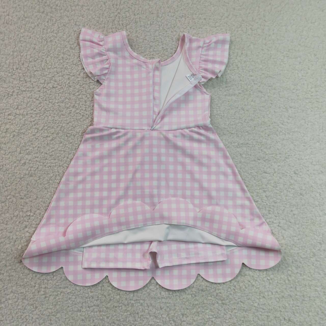 Toddler Girls Pink Gingtham Flutter Sleeve Knee Length Scalloped Dress