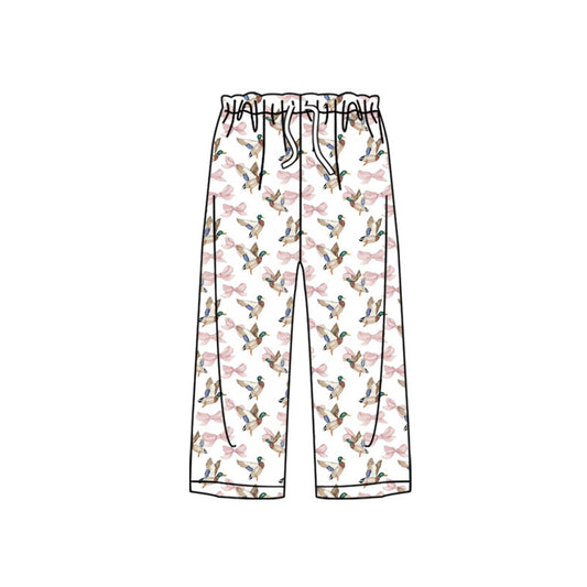 (Custom Design Preorder MOQ 5 Each ) Mallard Duck Bows Print Girls & Adult Bottom Pajamas Pants