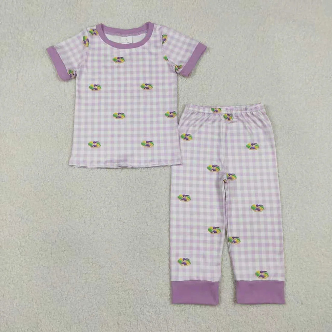 Sibling Baby Boys Girls  Mardi Gras Donuts Boots Pajama Set Dress and Zipper Romper