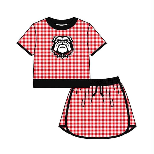 (Custom Design Preorder MOQ 5) Sport Teams Bulldog Red Gingham Shorts Outfit