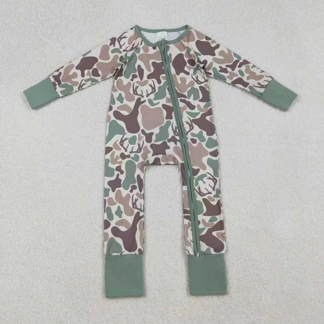 Sibling Baby Boys Hunting Deer Camo Pajama Set Zipper Romper Hoodie Top