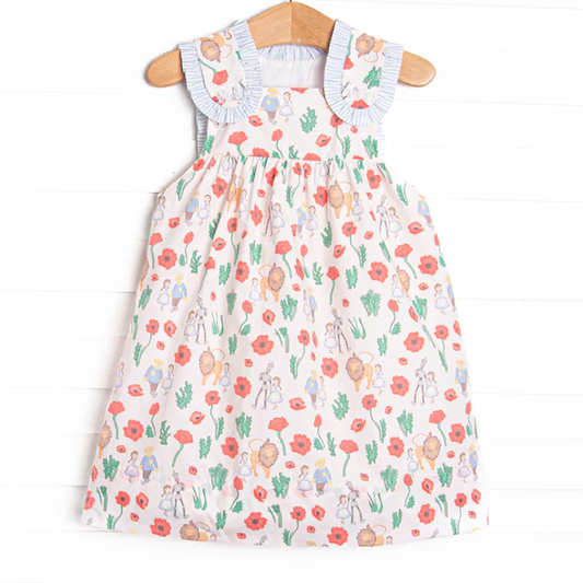 (Custom Design Preorder MOQ 5)  Cartoon Characters Flowers Print Girls Summer Dress