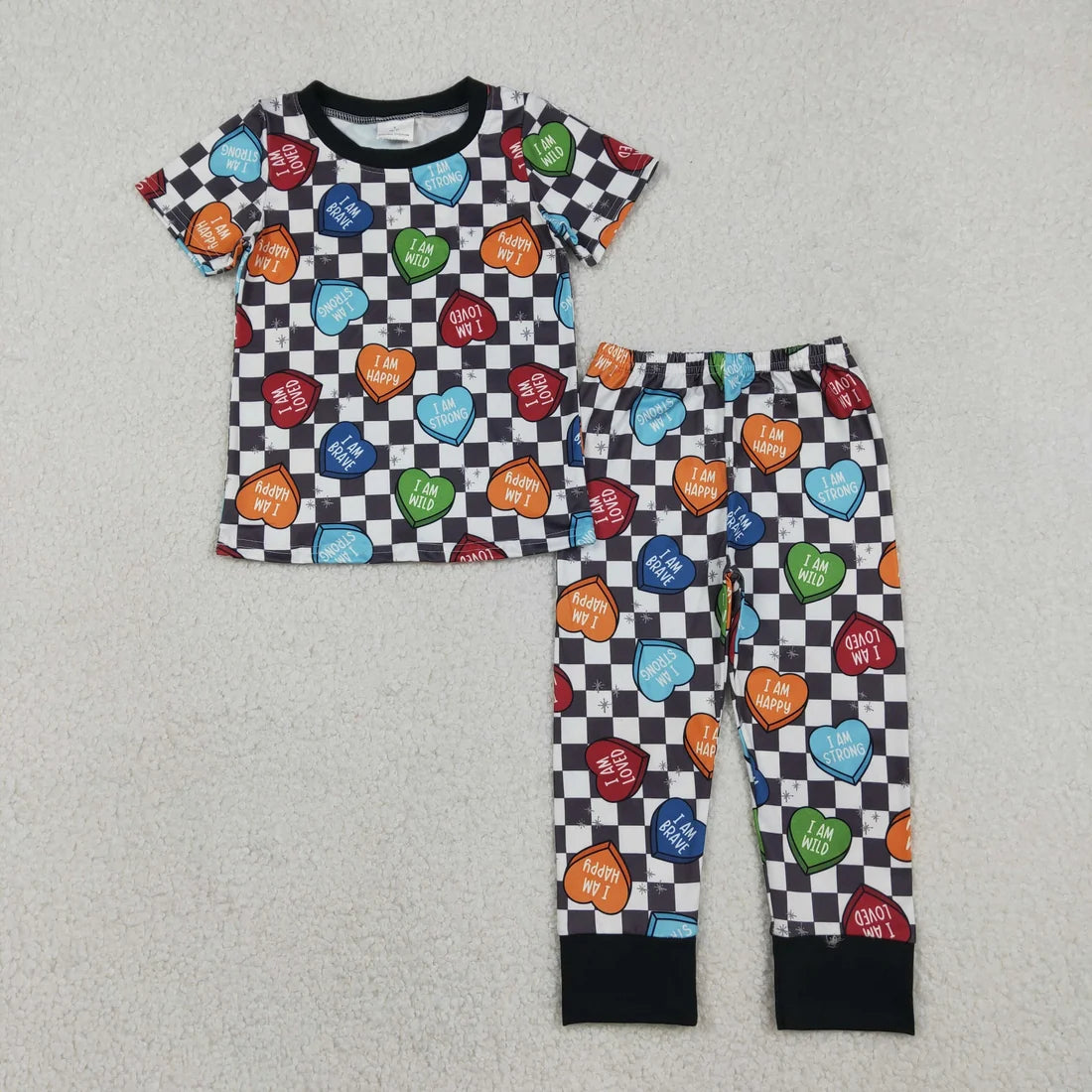 Baby Boys Valentine Hearts  Checked Short Sleeve Pants Outfit