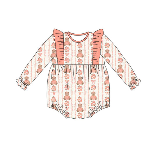 5.29 LR3097 Preorder Baby Girls Bear Pumpkin Long Sleeve Romper