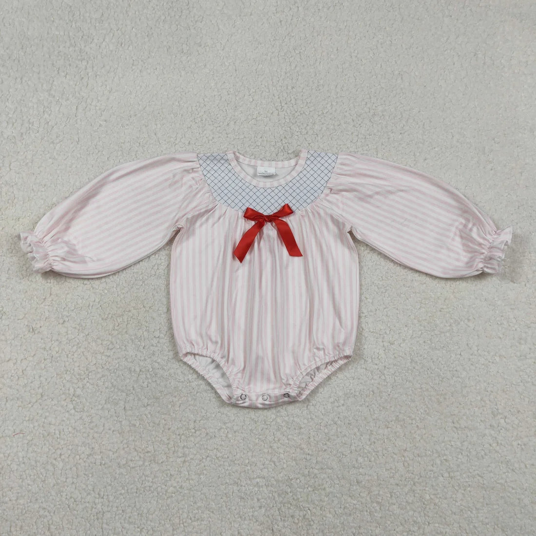 Baby Girls Pink Striped Valentines Long Sleeve Bubble Romper