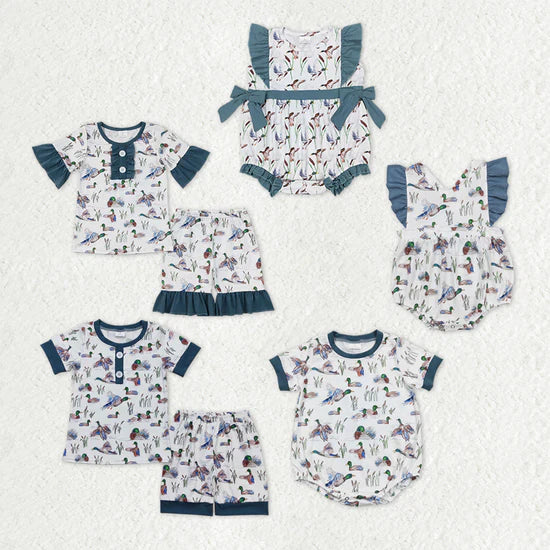 Baby Boys Girls Ducks Sibling Sister Brother Rompers Pajamas Clothes Sets