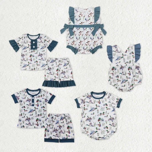 Baby Boys Girls Ducks Sibling Sister Brother Rompers Pajamas Clothes Sets