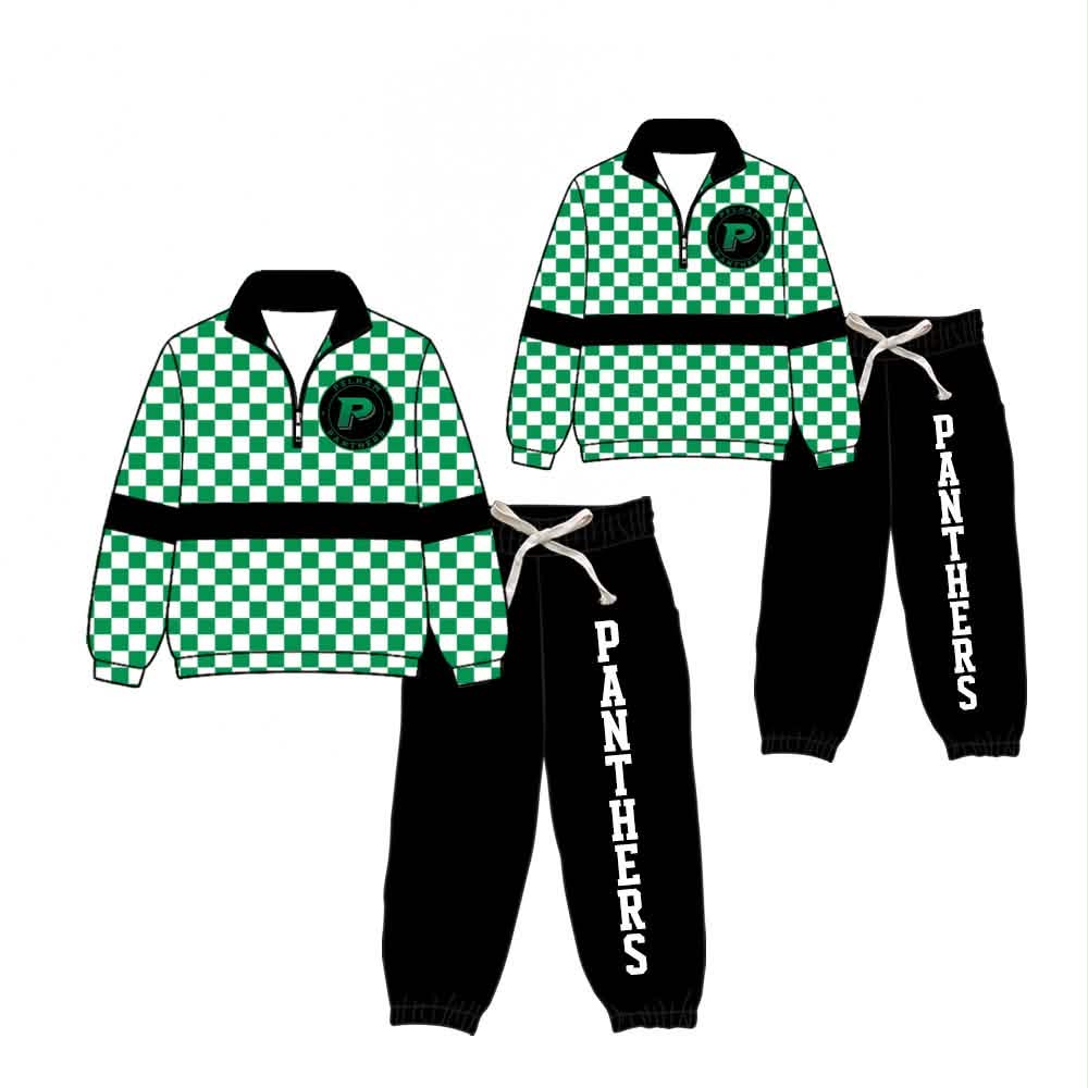 (Custom Design Preorder MOQ 5)  Teams PANTHERS Print Kids & Adult Long Sleeve Zipper Top Joggers Pants Clothes Set