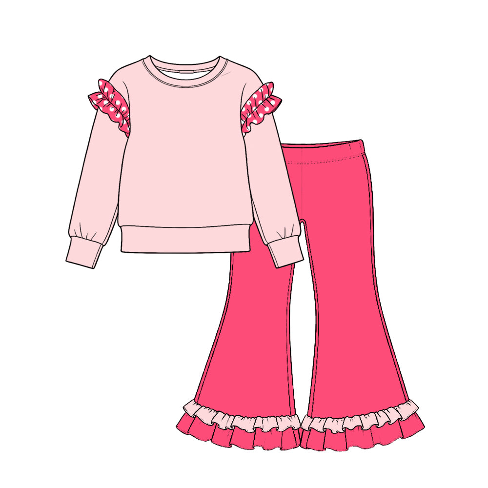 (Custom Design Preorder MOQ 5 Each) Cartoon Princess Blank Cotton Girls Ruffles Clothes Set Sisters Wear