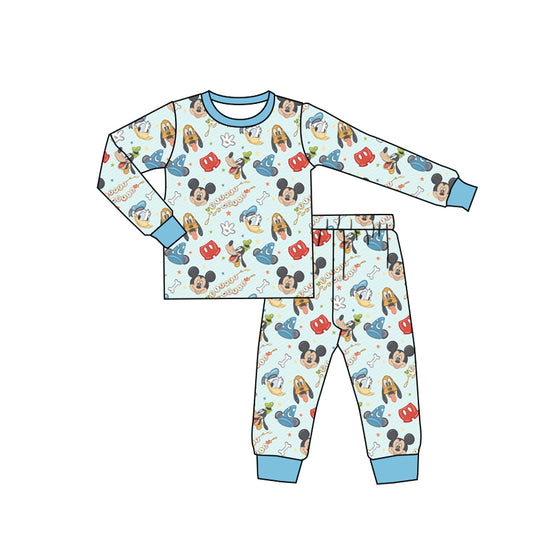 (Custom Design Preorder MOQ 5) Cartoon Mouse Blue Print Boys Pajamas Clothes Set