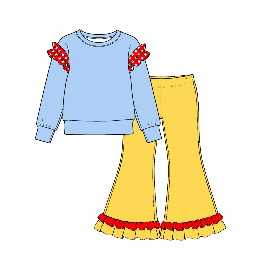 (Custom Design Preorder MOQ 5 Each) Cartoon Princess Blank Cotton Girls Ruffles Clothes Set Sisters Wear