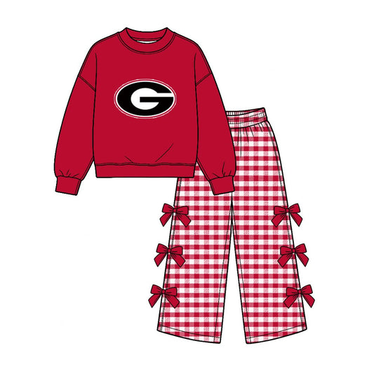 Preorder( 5  MOQ) Baby Girls Sport Team  Georgia   Long Sleeve Top Gingham Pants Outfit