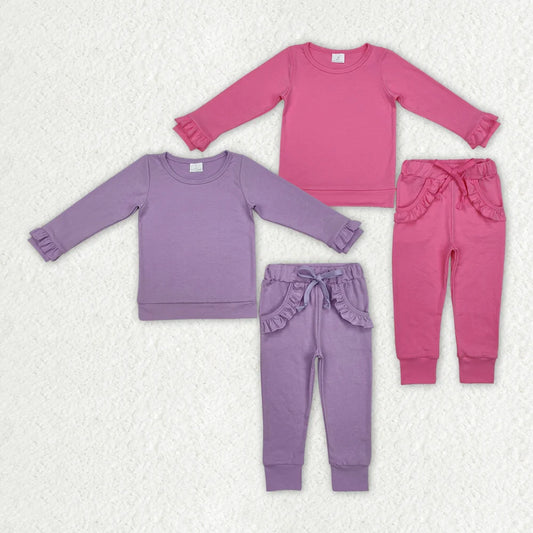 Sibling Baby Girls Cotton Top Ruffle Pockets Pants Jogger