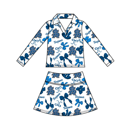 Preorder (moq 5)Baby Girls Bows Trojans Top Skirt Short Team Clothes Set