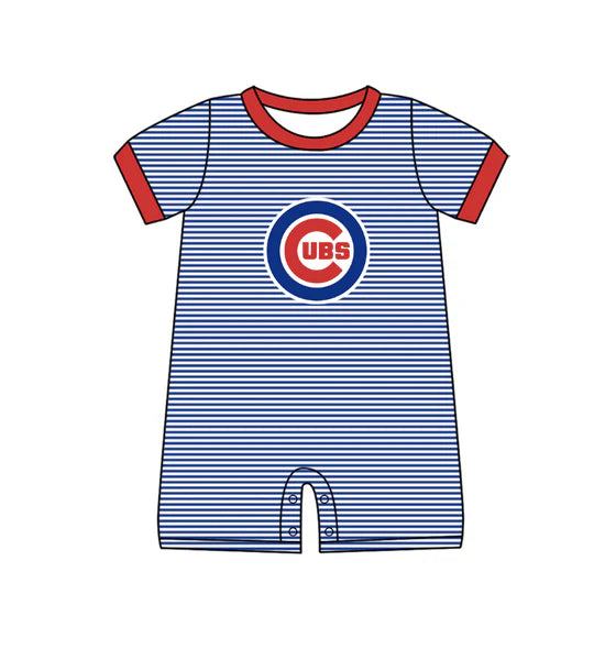 (Custom  Preorder MOQ 5) Baby Boys Short Sleeve Stripe Cubs Team Rompers