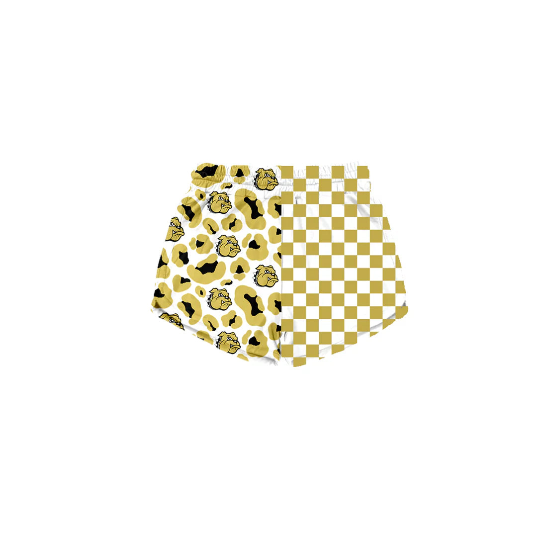 (Custom  Preorder MOQ 5) Baby Girls Yellow Checked Leopard Bulldogs Team Shorts Bottom