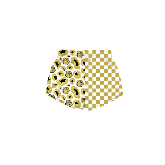(Custom  Preorder MOQ 5) Baby Girls Yellow Checked Leopard Bulldogs Team Shorts Bottom