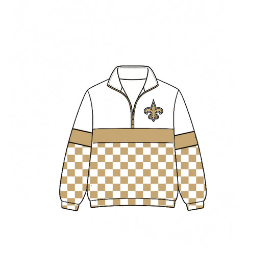 (Custom Design Preorder MOQ 5)  Teams Saints Plaid Print Kids & Adult Long Sleeve Zipper Pullover Jacket